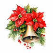 Christmas bell with botanical wreathe watercolor isolated illustration. AI generative