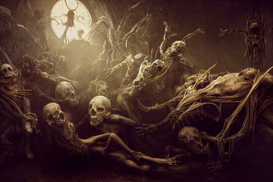 Abstract Halloween background with the death taking the souls of the innocents.