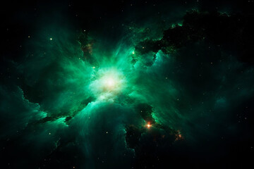 Wall Mural - beautiful green space nebula. generative ai