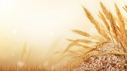 Wall Mural - rice field. web banner with copy space. generative ai