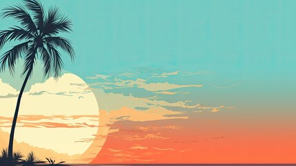 Palm tree, sky. Web banner with copy space. Generative AI