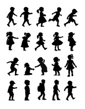 Set Of Children Silhouettes, Baby Silhouette, Boy, Girl