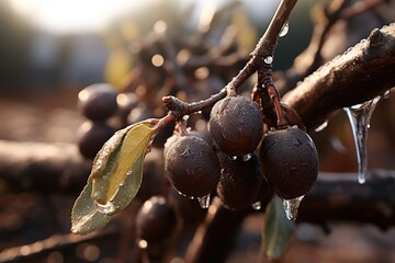 Poster - plums on branch in nature.