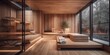 © AkimD - AI Generated. AI Generative. Home hotel luxury wooden sauna. indoor interior design relax spa decoration wellness care health. Graphic Art