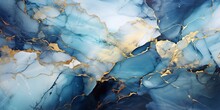 Abstract Background Blue Marble Agate Granite Mosaic With Golden Veins Digital Marbling Illustration. Generative Ai