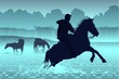 silueta de cabajllo, caballo, paisaje, atardecer, vectores, galope, montaña, lienzo, colinas, horizonte, agua, cria de caballos, vaquero montado, paseo a caballo