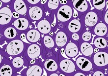 Cartoon Festive Season Halloween Balloons With Skulls Pattern For Wrapping Paper And Fabrics And Linens