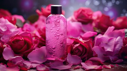 Poster - Skincare bottle mockup with roses. Illustration AI Generative