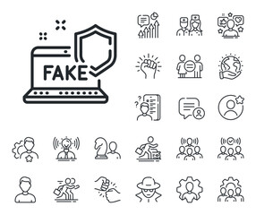 Poster - web propaganda sign. specialist, doctor and job competition outline icons. fake internet line icon. 