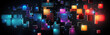 canvas print picture - Tetris Space Invaders, minimalistisches Konzept in dunklen Farben. Stilvoller Designhintergrund für die Produktpräsentation, inspiriert von Technologie, Würfeln, Gaming-Trend Symetrie. Generative AI