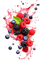 Falling Fresh Ripe Wild Berries. Generative Ai