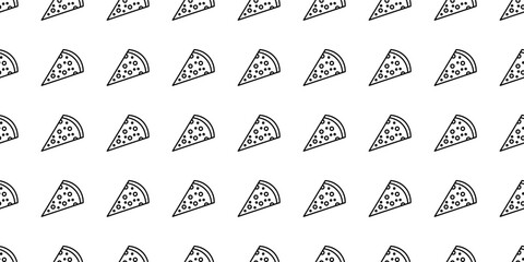 Poster - black white outline pizza seamless pattern