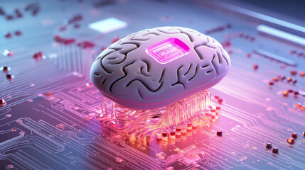Poster - Artificial pink circuit concept science genius neon brain intelligence knowledge technology abstract digital
