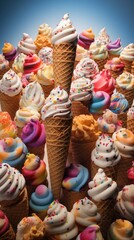 Canvas Print - A large group of ice cream cones with sprinkles. Generative AI.