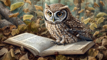 Wall Mural - As the wise owl with reading glasses soared through the sea. Generative AI