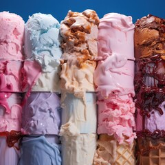 Poster - A group of ice cream cones with different flavors. Generative AI.