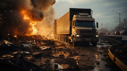 Wall Mural - big truck accident