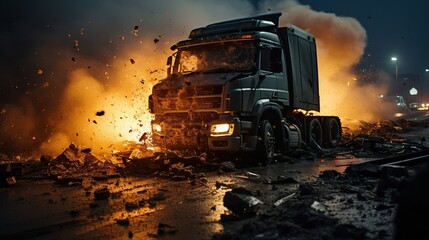 Wall Mural - big truck accident