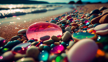 Colorful Stones On The Beach With Close Shoot Generative By Ai 