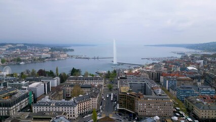 Wall Mural - Lake Geneva in Switzerland also called Lake Leman - aerial view by drone