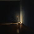 © Kai Alves - A single candle illuminates a darkened room. Hope metaphor. Search for truth amidst uncertainty metaphor. Generative AI.