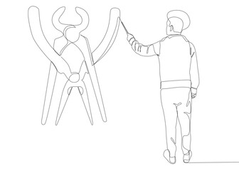 Poster - One continuous line of man drawing  Pliers, Tongs by with felt tip pen. A hand tool used to hold objects securely. Thin Line Illustration vector concept. Contour Drawing Creative ideas.