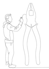 Poster - One continuous line of man drawing  Pliers, Tongs by with felt tip pen. A hand tool used to hold objects securely. Thin Line Illustration vector concept. Contour Drawing Creative ideas.