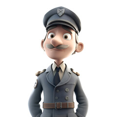 Wall Mural - 3D Illustration of a Cartoon Police Officer with a mustache on his face