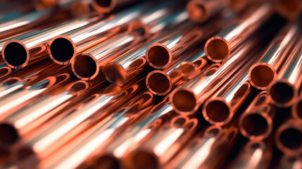 Close-up of copper pipes used in plumbing