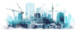 Leinwandbild Motiv Illustration digital building construction engineering with double exposure graphic design. Building engineers, architect people, or construction workers working. Generative AI