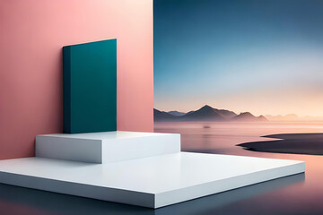 Wall Mural - podium for product presentation abstract minimal concept showcase geometric pastel colors