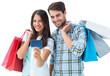 Digital png photo of caucasian couple holding shopping bags on transparent background