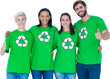 Digital png illustration of diverse group of people wearing green shirts on transparent background