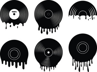 Set of melting vinyl records illustration