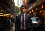 Fototapeta Londyn - confident young businessman walking in the city