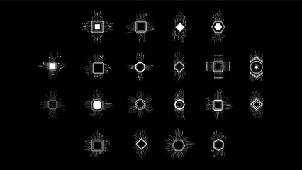 Poster - Set Abstract Collection Black Simple Line Cpu, Computer, Technology Doodle Outline Element Vector Design Style Sketch Isolated On White Background Illustration
