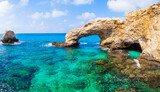Fototapeta Do akwarium - Cyprus rosks and sea. Love Bridge near Nissi beach, Ayia Napa, Cyprus