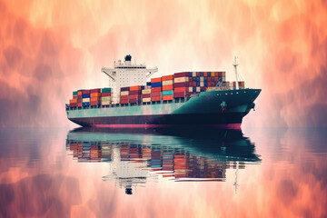 Aufkleber - Business Logistics Concept. Container Ship at Sea Surrounded by Cloud Sky extreme closeup. Generative AI