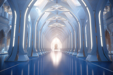Poster - Futuristic Islamic Inspired Space Hall Interior extreme closeup. Generative AI