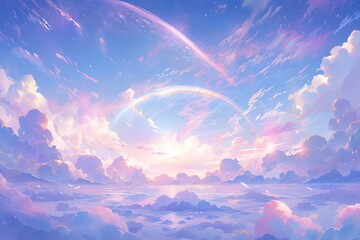 Miracolo di Ascesa Spirituale: Un Mare di Nuvole Misteriose dal Cielo Sacro, Connesso con la Madre Terra - Immagine Artistica in Stile Anime Giapponese - Generative AI 5