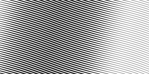 Wall Mural - Diagonal lines halftone effect. Abstract black and white background with curve lines and waves. Banner.