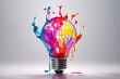 © yurakrasil - Creative colored light bulb explosion with shards and paint. cincept think different, AI
