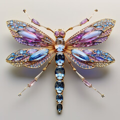 Wall Mural - A dragonfly made of beautiful gemstones. Insect. Decorations. Illustration, Generative AI.