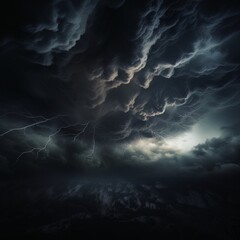 Wall Mural - Night landscape stormy sky with lightning over the sea made with generative AI