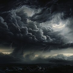 Wall Mural - Night landscape stormy sky with lightning over the sea made with generative AI