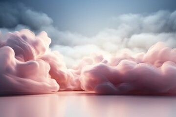 Abstract illustration of room floor stage background with fog, mist , white cloud, Generative AI