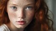 Eyes face beautician freckles teenager portrait with healthy skin with generative ai