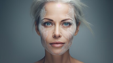 Wall Mural - a woman's gaze: a captivating portrait of a woman with platinum blonde hair, her face partially cove
