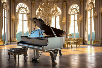 an elegant white piano sits in a room