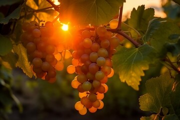 Wall Mural - Bunch grapes sunset. Generate Ai